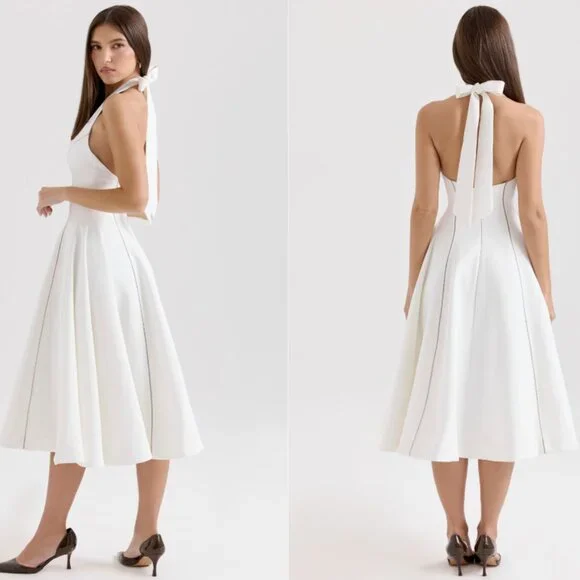 HOUSE OF CB 'Loulou' Ivory Halter Neck Midi Dress NWOT - Picture 4 of 9